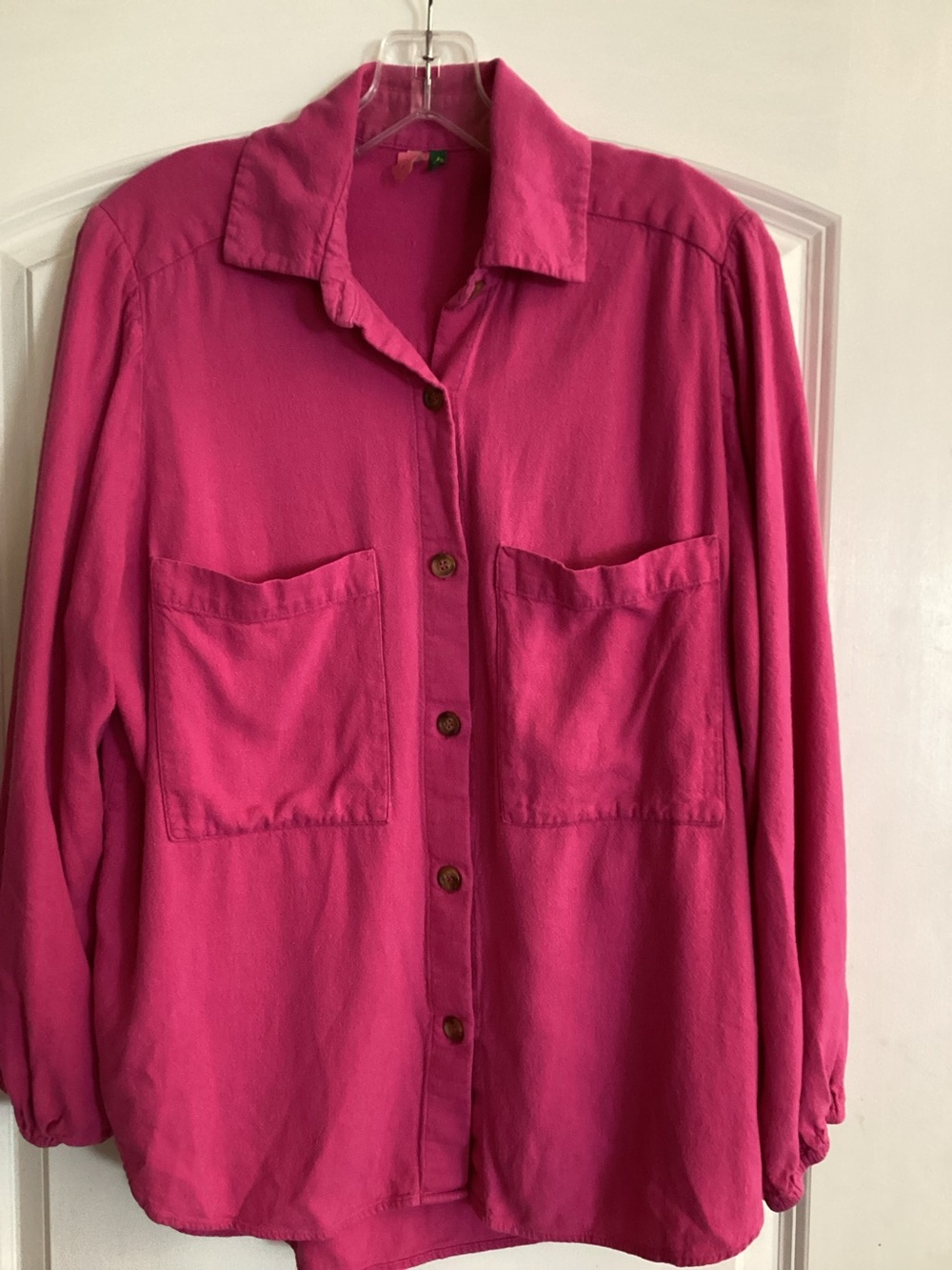 FARM Rio Magenta Pink Linen Blend Button Down Oversized Utility Shirt Size G (L)